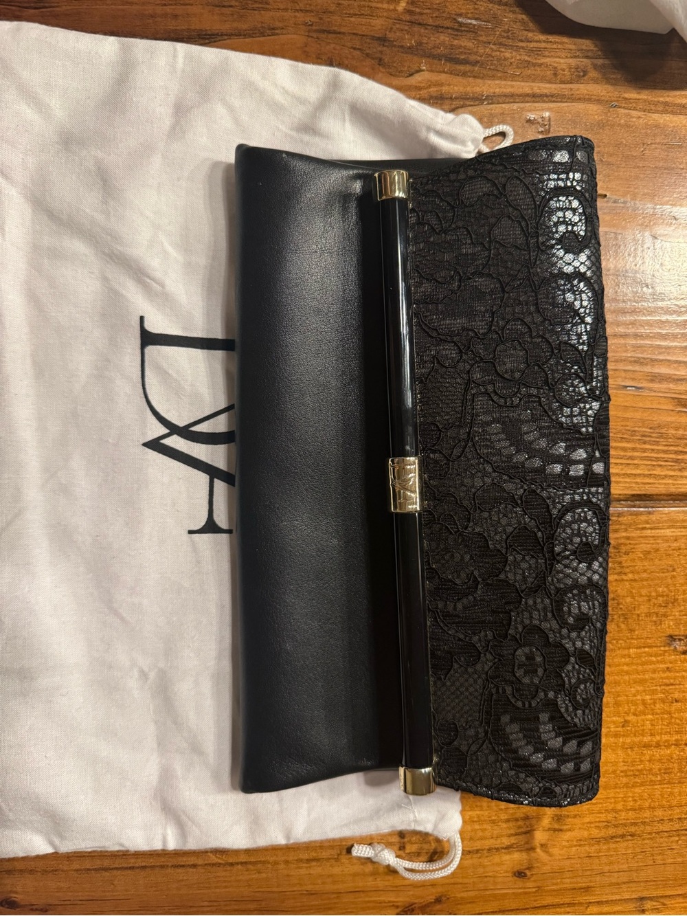 Diane von Furstenberg Black Lace and Genuine Leather Clutch